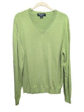 Vintage 90s Brooks Brothers Silk Knit V-Neck Sweater Mens Large Green